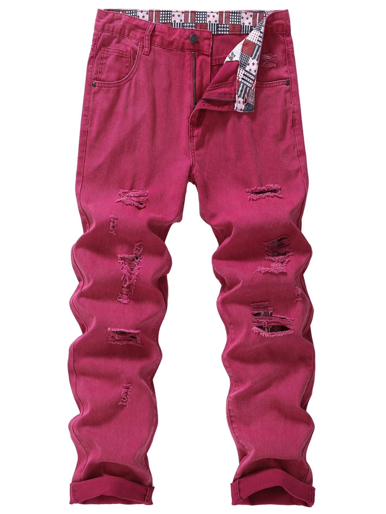 MZNBURAM Men's Non-Stretch Regular Fit Straight-Leg Denim Pants Jeans