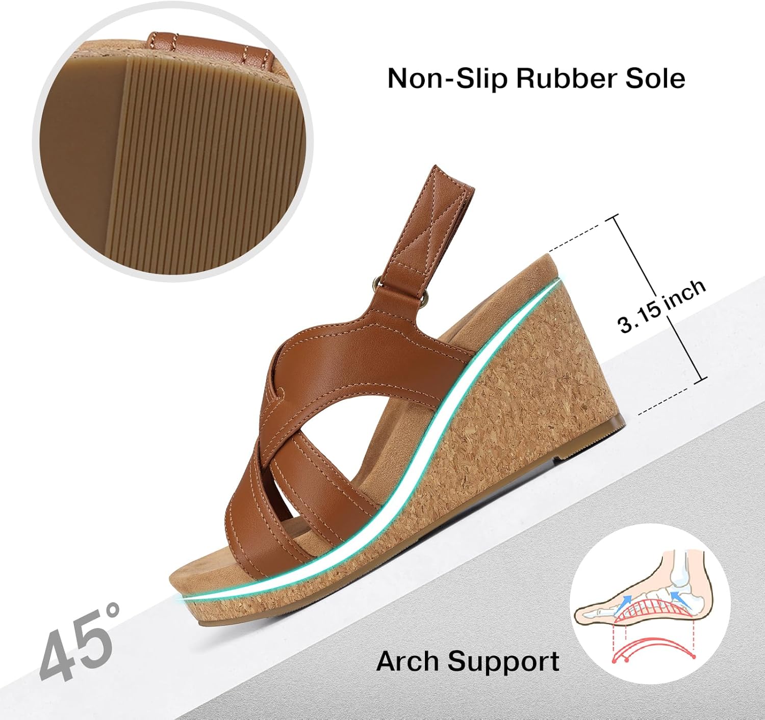 SHIBEVER Wedge Sandals for Women Dressy: Summer Comfortable Platform Arch Support Strappy Cork Womens Wedges Sandal - Image 6