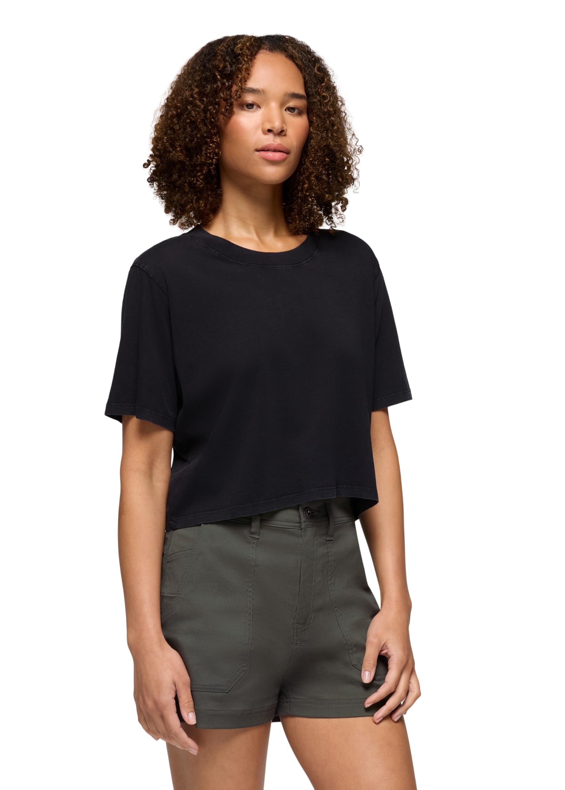 prAna Damska koszulka Crop Tee, czarna, M, Czarny, M