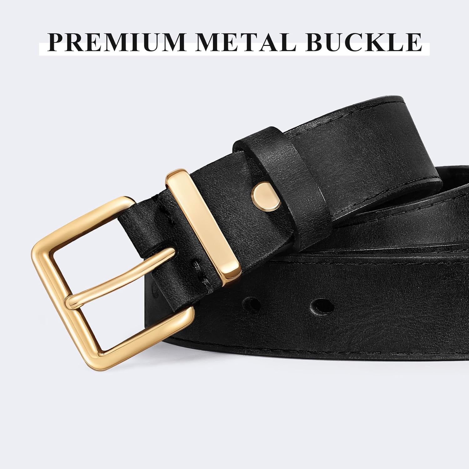 Full Grain Leather womens belt Ladies Genuine Solid Leather Belts for Jeans Pants Dresses - Image 2