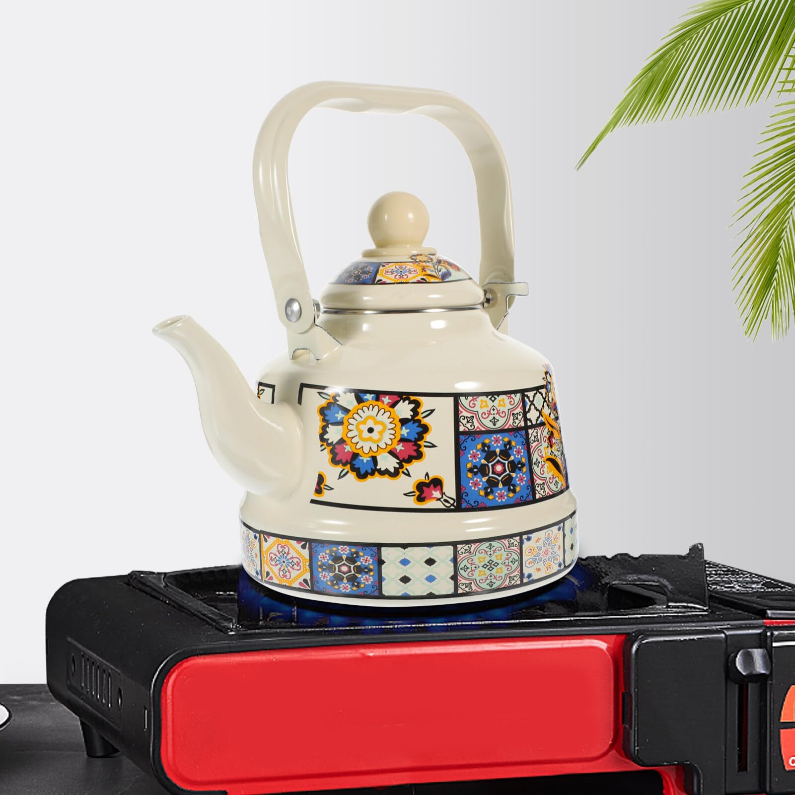 Kichvoe Bouilloire Vintage En ÉMail 1.1L Pour CuisinièRe Bouilloire Chauffante RéTro Avec PoignéE Conception Facile À Nettoyer Pour Thé En Vrac