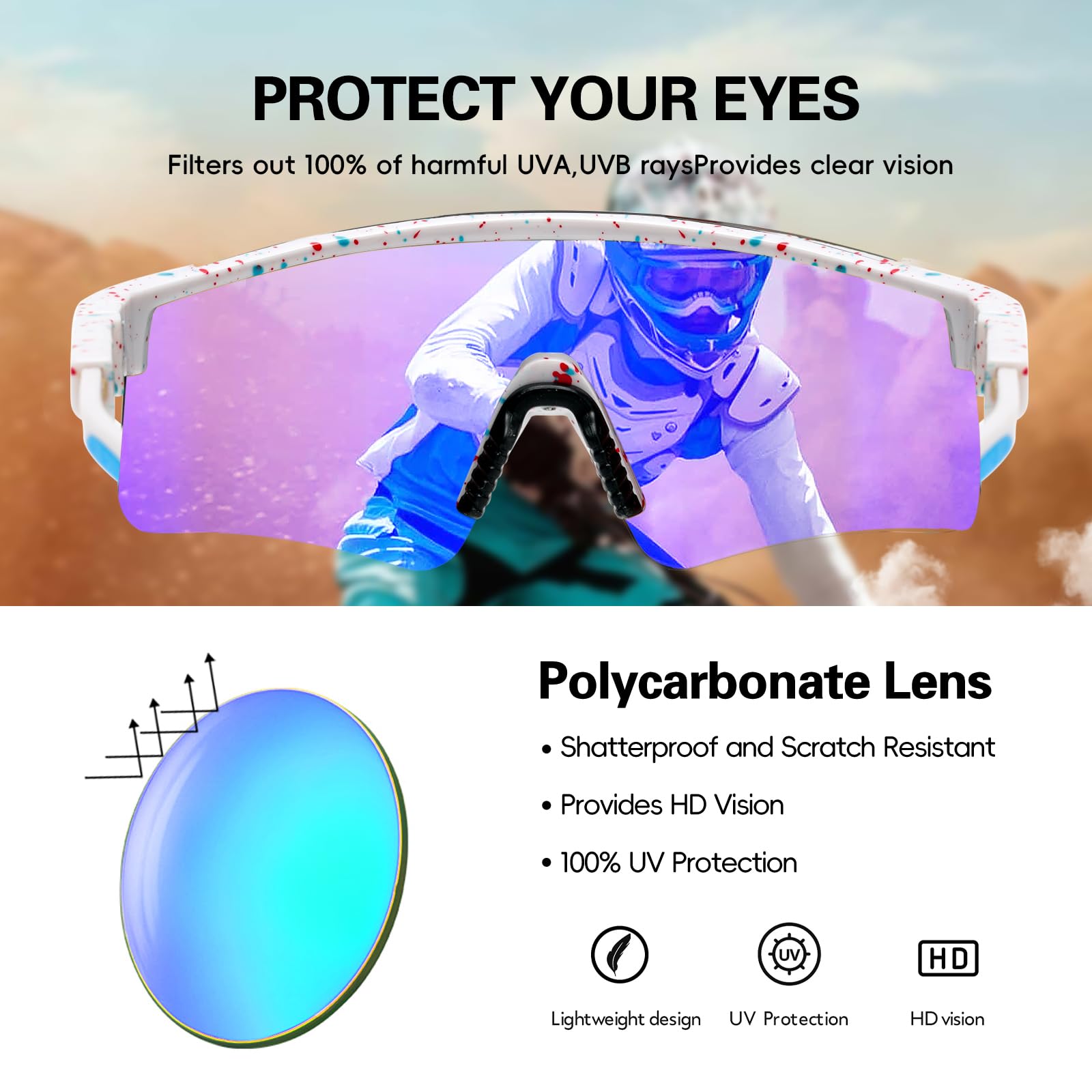 Occhiali da sole polarizzati sportivi, da uomo e donna, occhiali da baseball anti-UV, occhiali da ciclismo UV400 per ragazzi e bambini