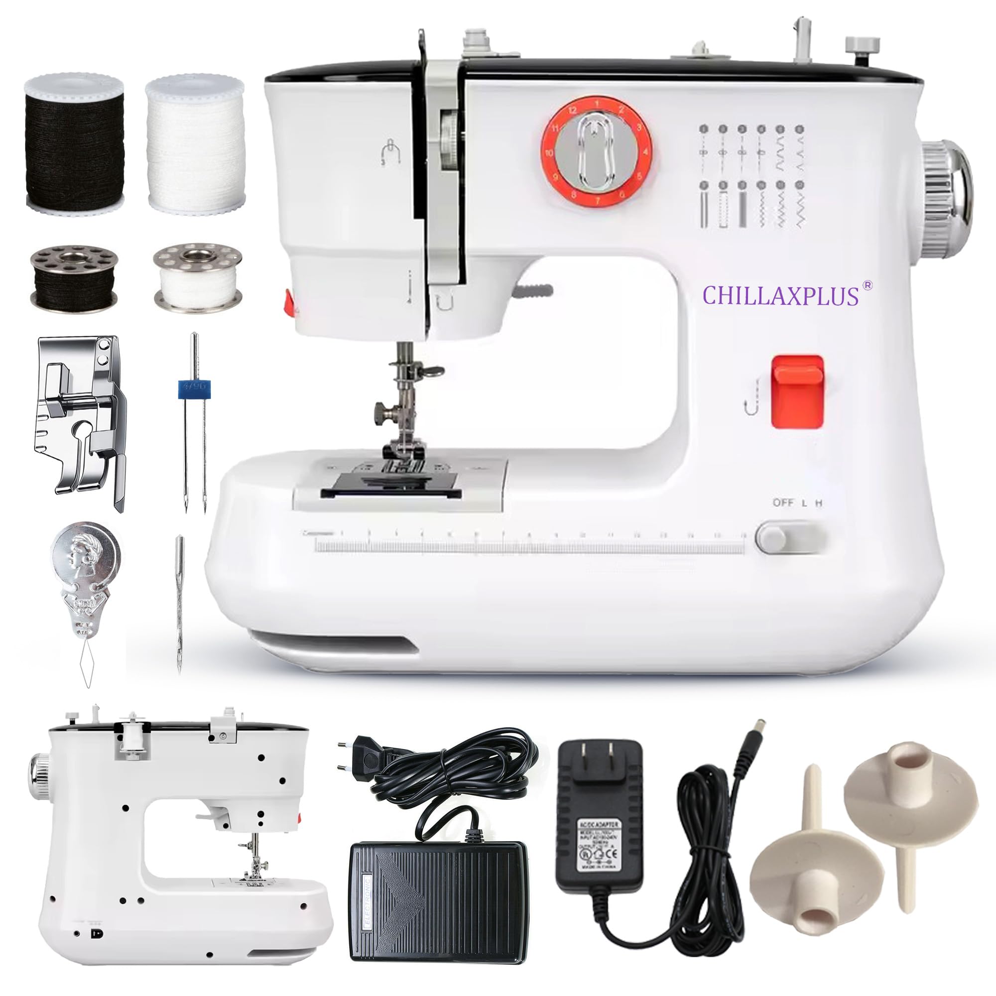 CHILLAXPLUS Sewing Machine For Home Tailoring - 12 Stitch Patterns, Zig Zag, Pico, Reverse Stitch & Plastic Body, 3.5 Kg Light Weight Sewing Machine
