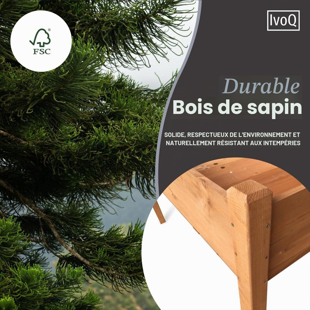 Pot de fleurs surélevé en bois FSC - 126 x 60 x 76 cm - Durable et résistant aux intempéries - Jardin, Balcon et terrasse - Idéal pour les légumes, les herbes et les fleurs