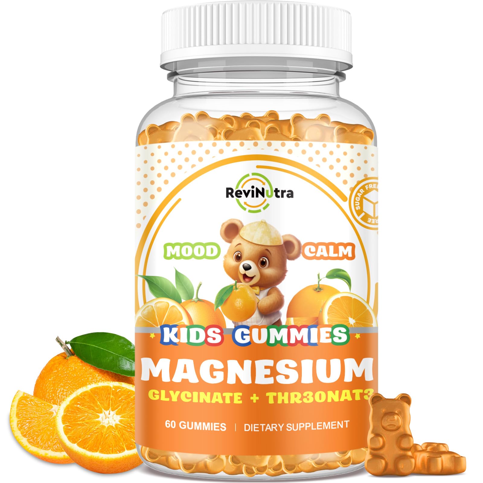 Magnesium Complex Gummies for Kids & Adults- Magnesium Glycinate Supplement- Support Calm Stress Relief, Bones, Mood Vegan- Sugar-Free Orange Flavor, 60 Gummies Orange 60 Count (Pack of 1)