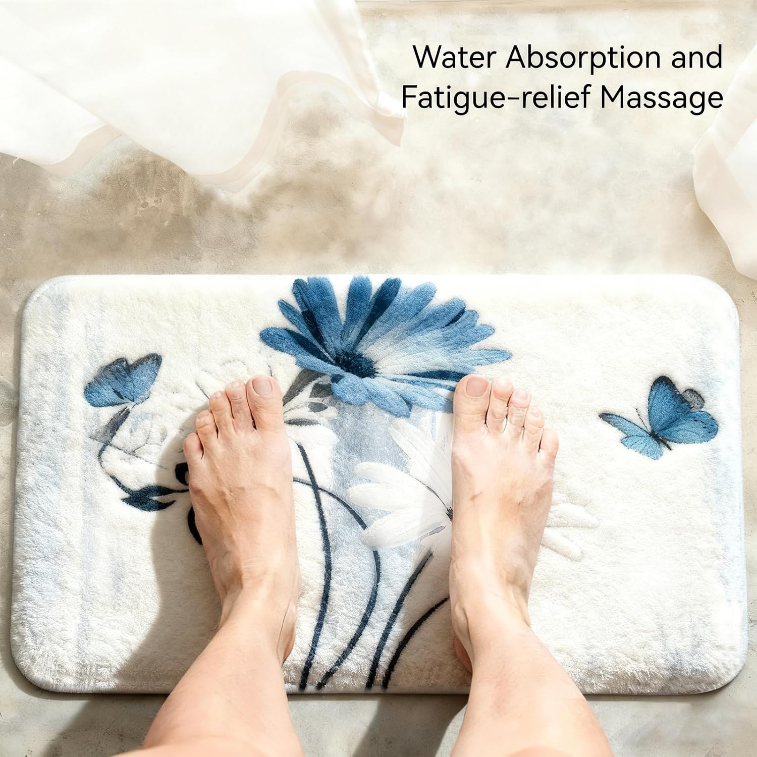 Memory Foam Bath Rug, Extra Thick Floral Bathroom Mat, Cashmere-Like Plush Microfiber, Water Absorbent with Quick Dry, Non-Slip and Heavy Duty