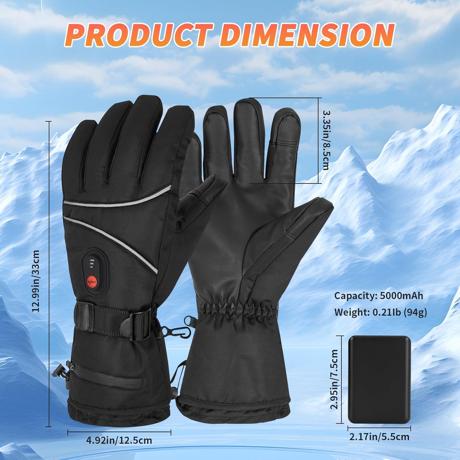 Heated Gloves for Men Rechargeable, Waterproof & Windproof Winter Warming Gloves, Winter Gloves for Riding Skiing Skating Hiking - Image 4