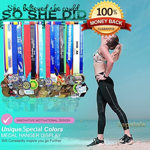 Miniatura 105 de Soporte de medallas deportivas para colgar medallas, estante de pared de 16 pulgadas de largo, premios, cinta, animación, gimnasia, fútbol, softbol