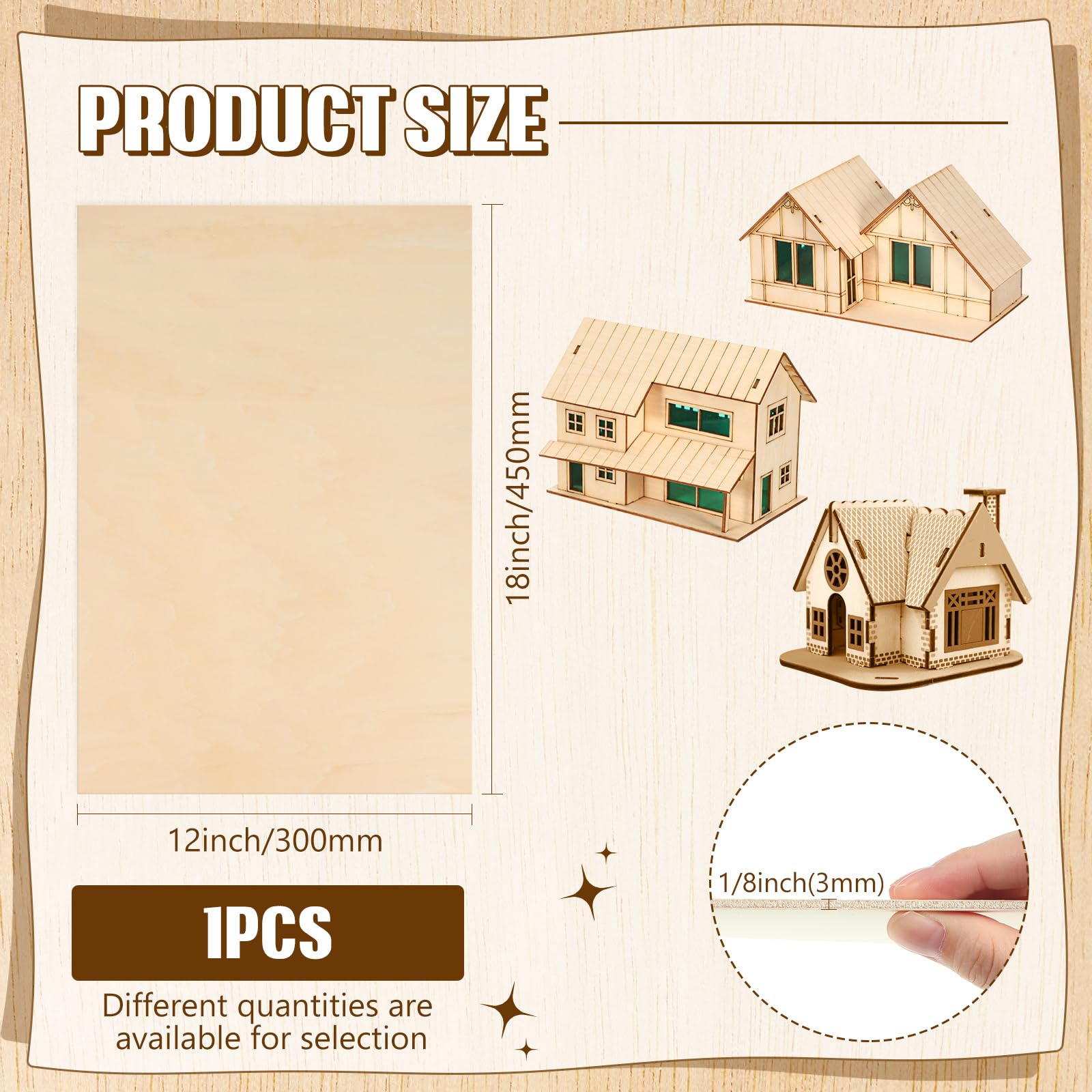 Riakrum Fogli di legno di tiglio compensato, per progetti fai da te, laser, architettonici, mini edifici, hobby, modellismo (30,5 x 45,7 x 0,3 cm, 1)