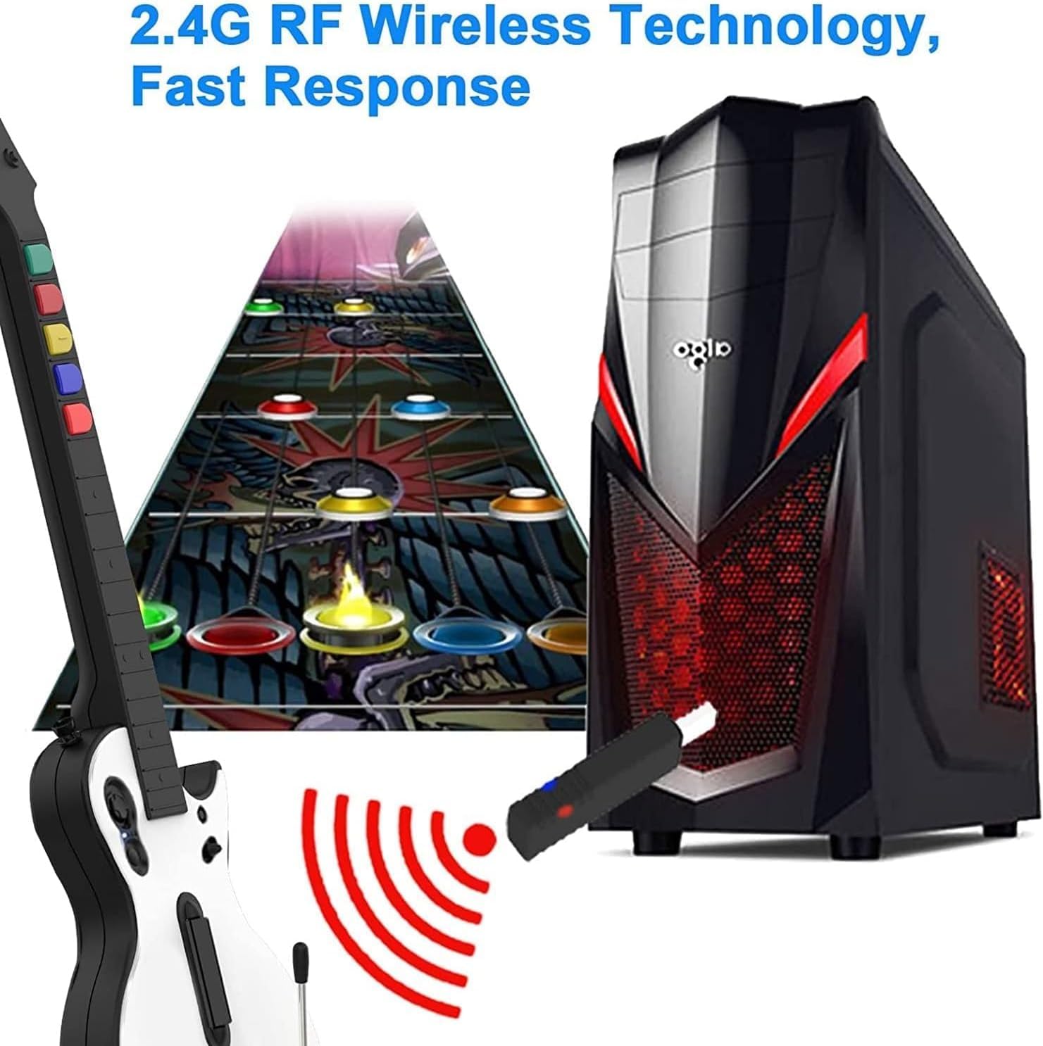 Wireless Guitar Controller for PS3 and PC, Compatible with Guitar Hero Games, White