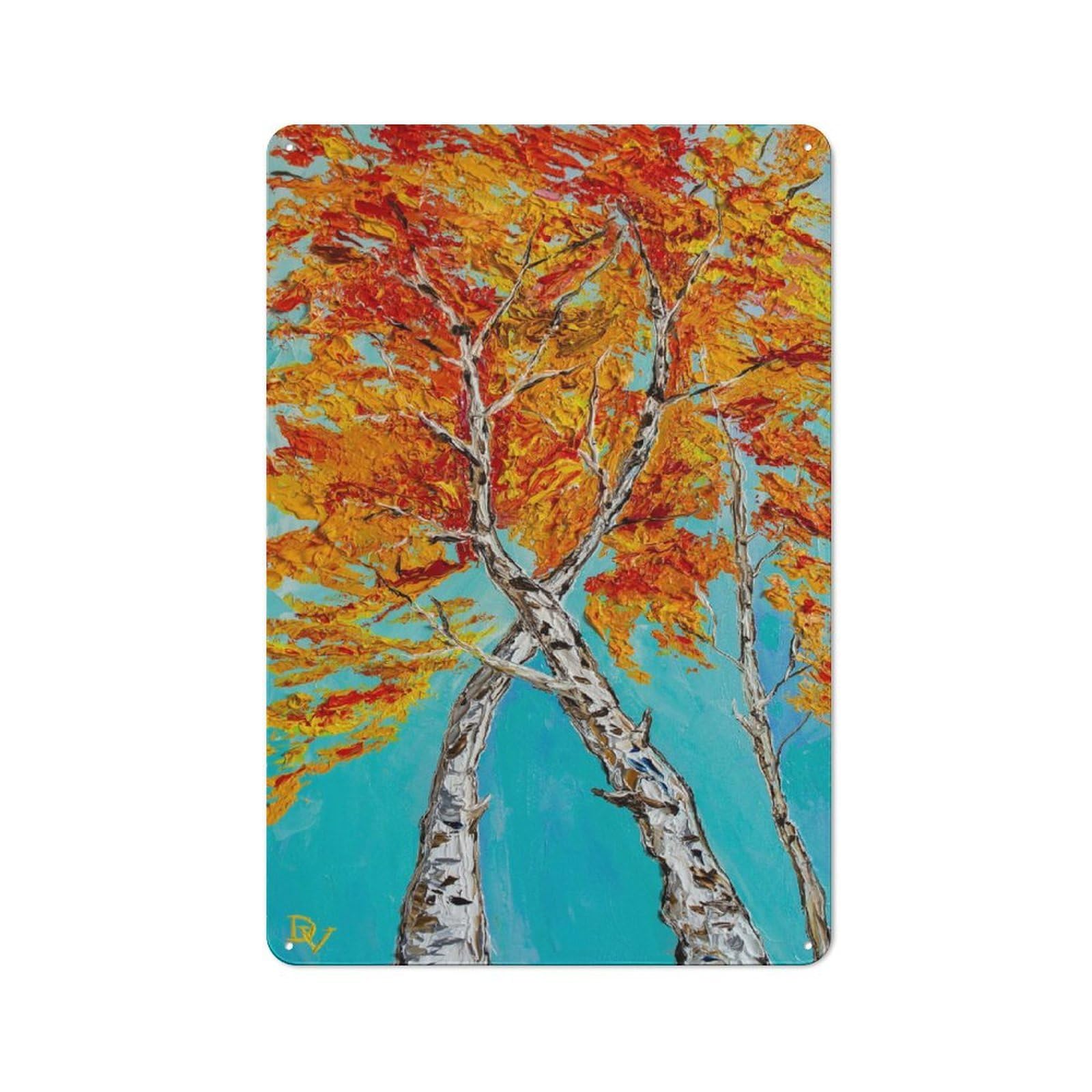Junmoney Style-23 Dancing Birches Retro Tin Wall Plaque 30X20cm For Hobby Room Or Studio, New Home Wall Decor For Hobby Room Decor Fans