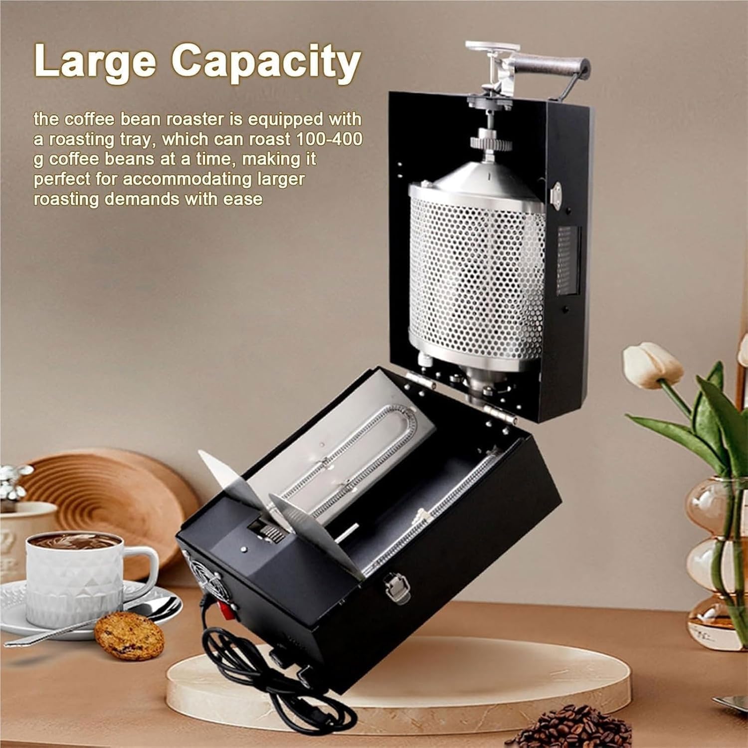 Tostatrice Elettrica Per Chicchi Di Caffè, Macchina Per Cucinare Chicchi Di Caffè Professionale In Acciaio Inossidabile Da 400 G, Temperatura/velocità/tensione/regolazione, Per Casa, Bar, Ufficio