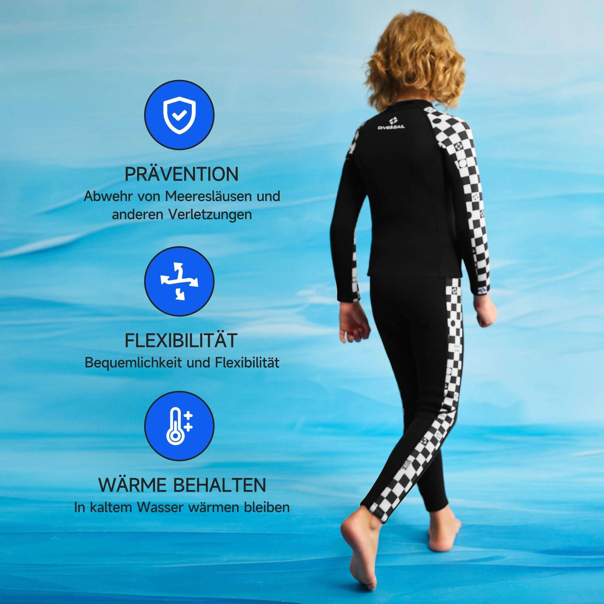 Kinder Neoprenanzug 2.5mm Oberteile Lange Neoprenhose 2-Teilig Jungen Mädchen Langarm Reißverschluss Warm Wassersport Schwimmen Tauchen Surfen Kajakfahren