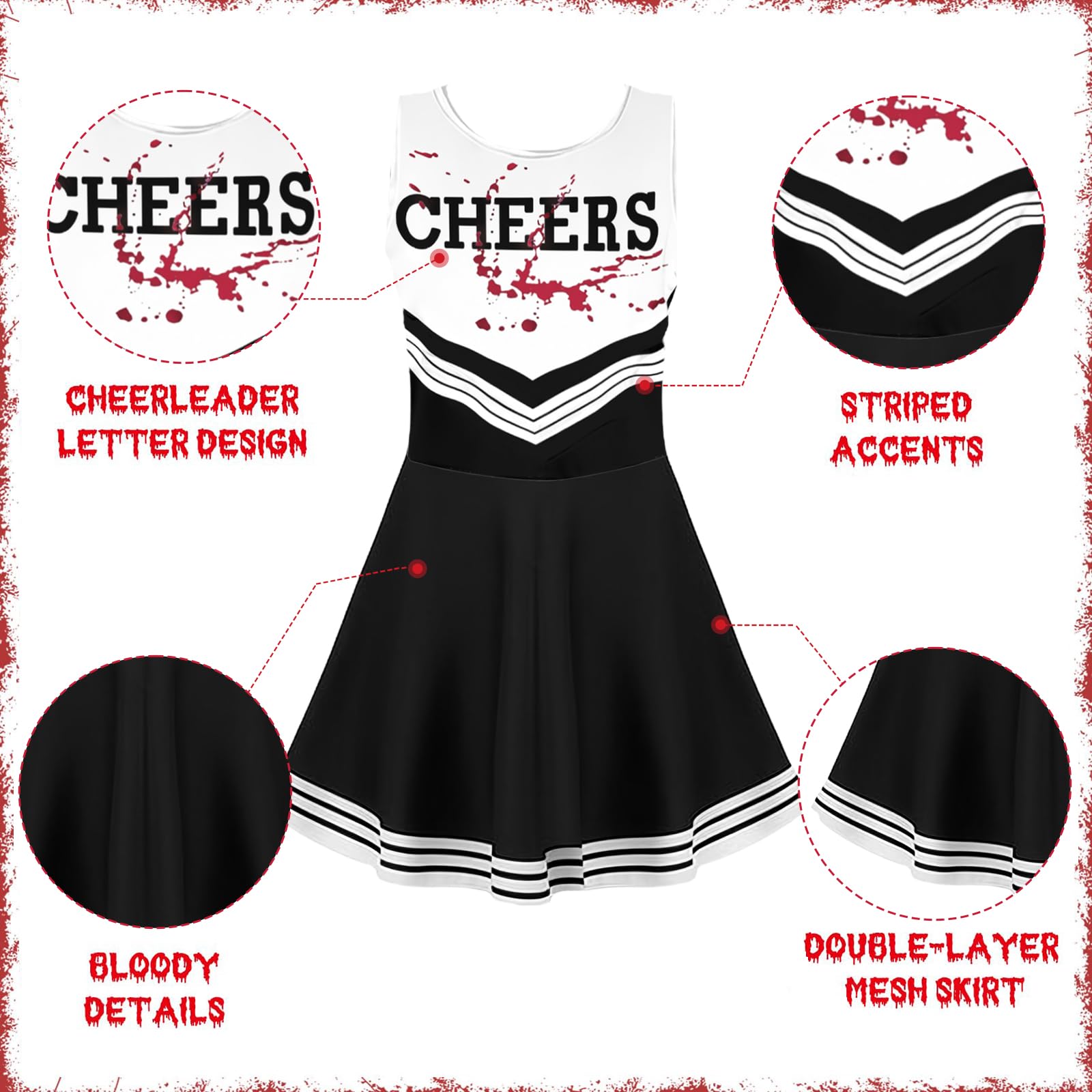 NebulaGlam Children's Cheerleader Costume Halloween, Zombie Cheerleader Costume - Image 4