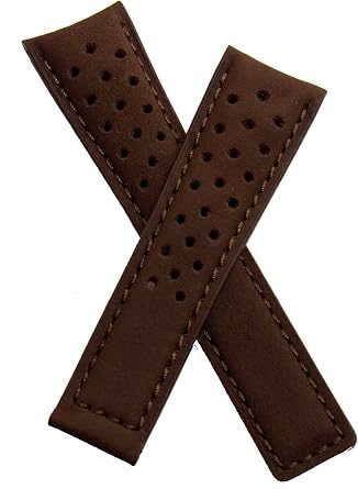 22/18 mm Brown Brushed Leather Sports Perforated Strap to fit TAG Heuer Carrera SpaceX CAR2015 Models - Please See Clasp Fitment Notes