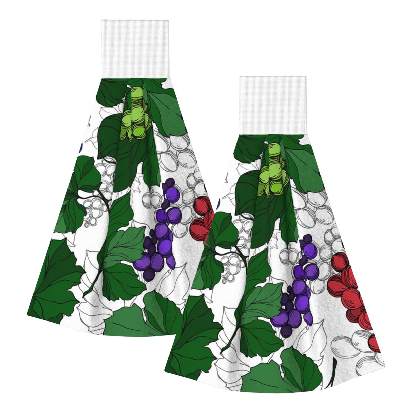 DOPKLNA Grapes Pattern, 2 Pcs Hanging Coral Fiber Hand Towels for Bathroom, Absorbent Kitchen Towels