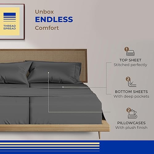 Miniatura 3 de Juego de sábanas de 100 % algodón dividido tamaño King, juego de 5 piezas, sábanas de lujo para hotel, bolsillos profundos, ajuste fácil, tejido