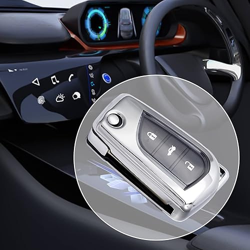 Miniatura 7 de Funda de TPU Smart 2 3 con 4 botones para llave remota compatible con Camry SELE 2018-2020, RAV4 SE, Corolla SELE Smart Key (plateado)