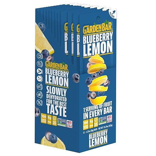 Garden Bar Blueberry Lemon Fruit  Cecina de cuero de fruta natural saludable  Sin gluten, sin OMG, aperitivo alto en fibra  12 unidades