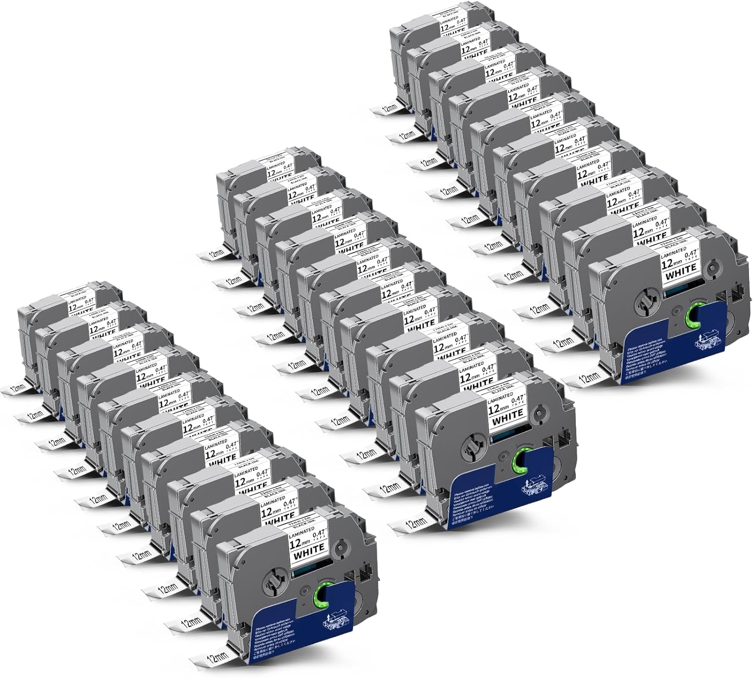 30-Pack TZe-231 TZ-231 TZe231 Compatible for Brother P Touch Label Maker Tape 12mm 0.47 Laminated White 1/2" Refills for Ptouch PTD220 PT-D210 D200 D400 D610BT H110 D220 D600, Black on White