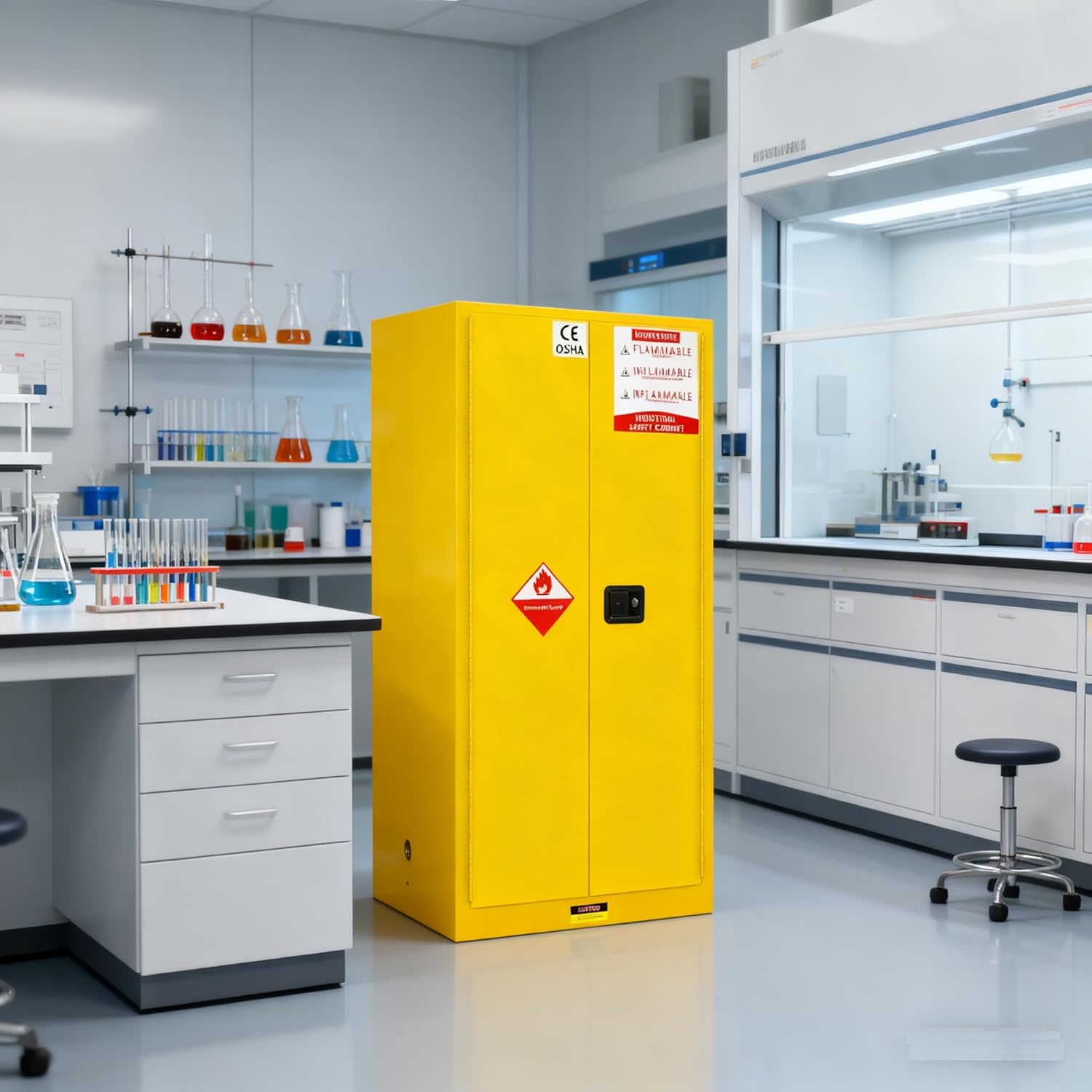 Fireproof Galvanized Steel Flammable Safety Cabinet, 50 Gallon Chemical Storage Locker with Adjustable Shelves, Leak-Proof Flammable Liquid Storage Cabinet for Flammable Liquids, Industrial Use