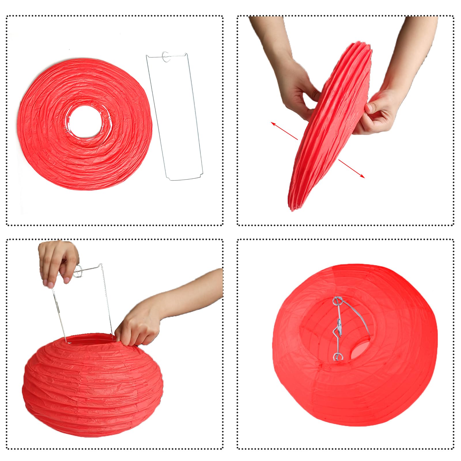 Vastsea 8 Stuks Rood Papieren Lantaarn Ronde, Lampenkap Ronde Rood