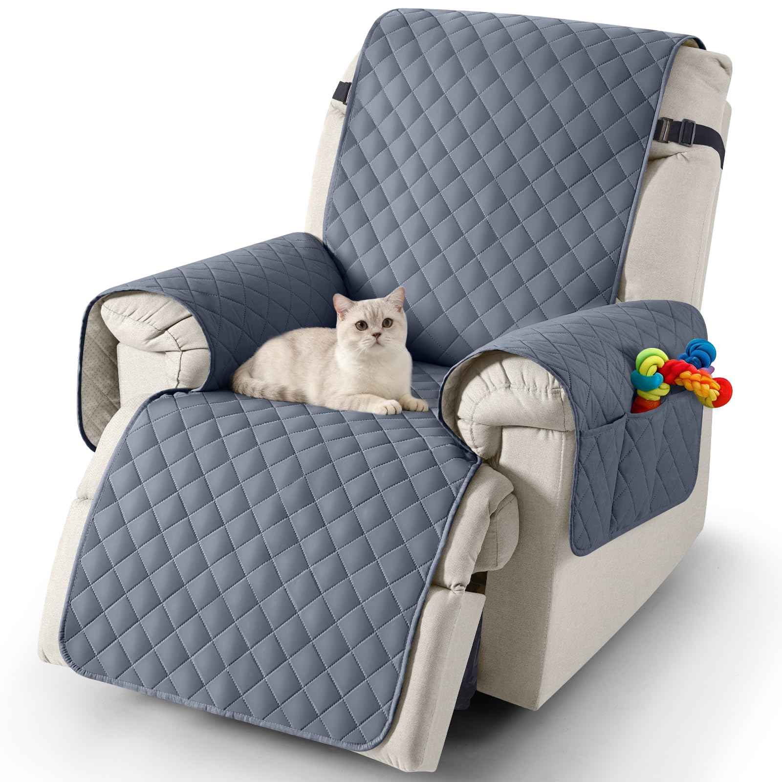 TAOCOCO Housse de Fauteuil Relax 1 Place, Housse pour Fauteuil Relax Ectrique avec Poche, Protege Canape Impermeable, Adaptée aux Enfants et Animaux, Lavable.(Gris Bleu, 25 inch)