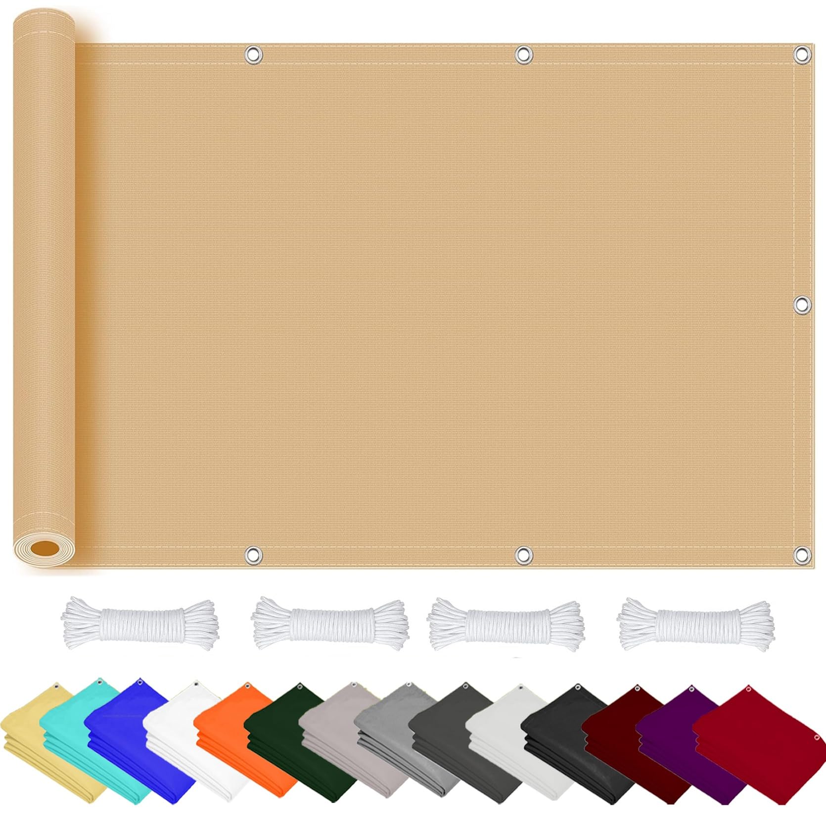 Toldo Vela de Sombra Impermeable 190 x 340 cm, Impermeable Protección UV a Prueba de Viento, Toldo Vela Protección Solar, para Exteriores, Jardín,Terrazas, Color Crema