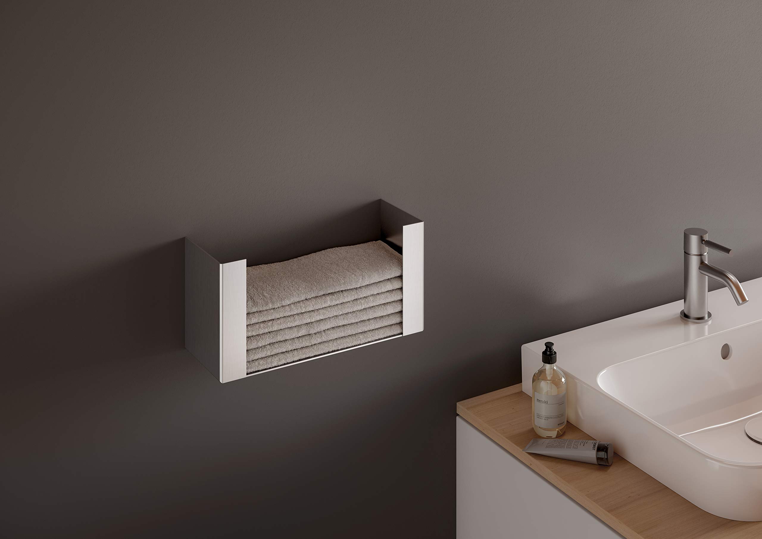 PHOS Design, PHA2, dozownik ręczników dla gości o szerokości 30 cm, stal nierdzewna, matowe szlifowanie, wieszak na ręczniki z materiału, dozownik ręczników, ręczniki składane, uchwyt ścienny, uchwyt na ręczniki papierowe, koszyk łazienkowy