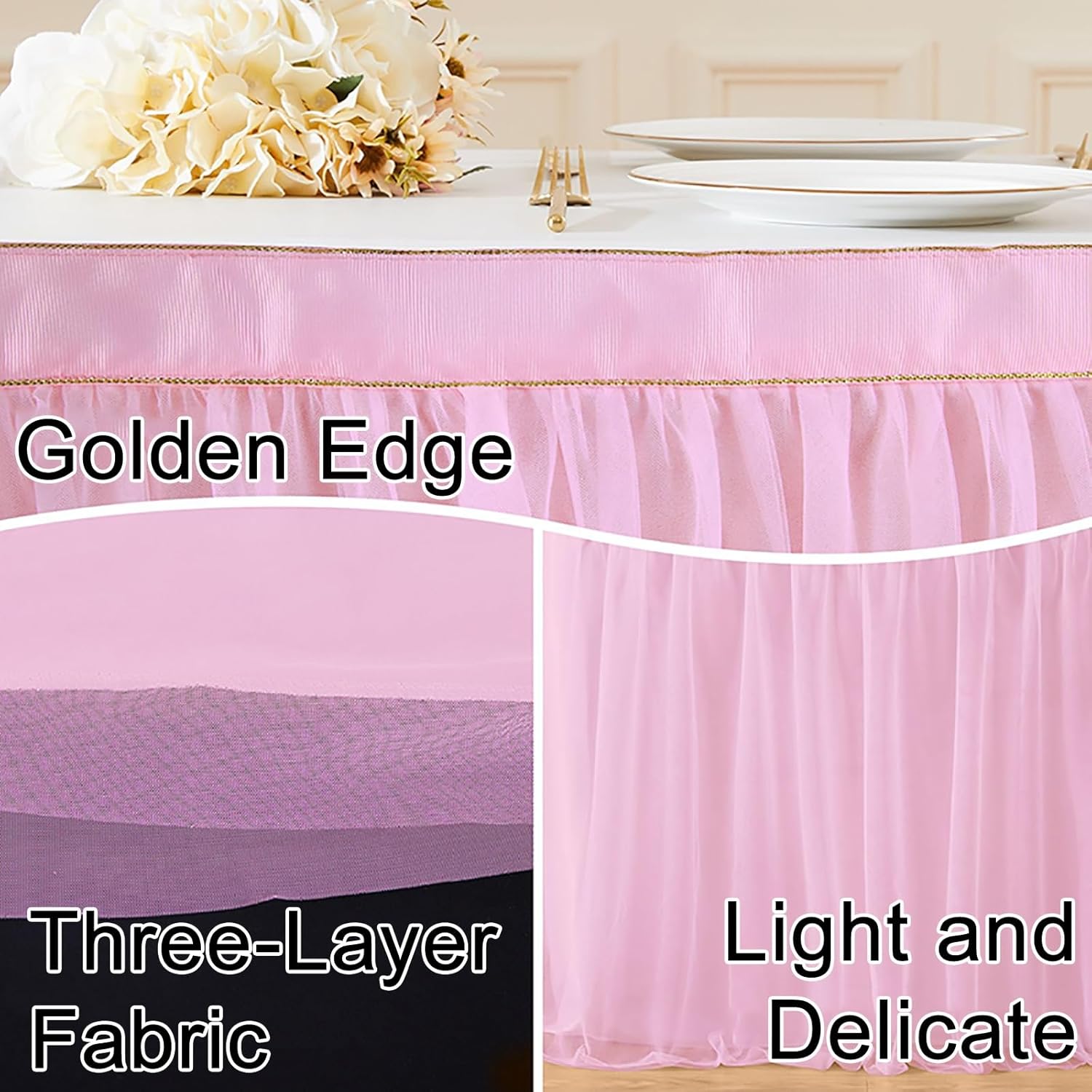Tulle Tables Skirt, Three-Layer, Light and Delicate Party Table Skirts, for Wedding, Birthday, Party, Cake & Dessert Table Decor(Blue,9FT)