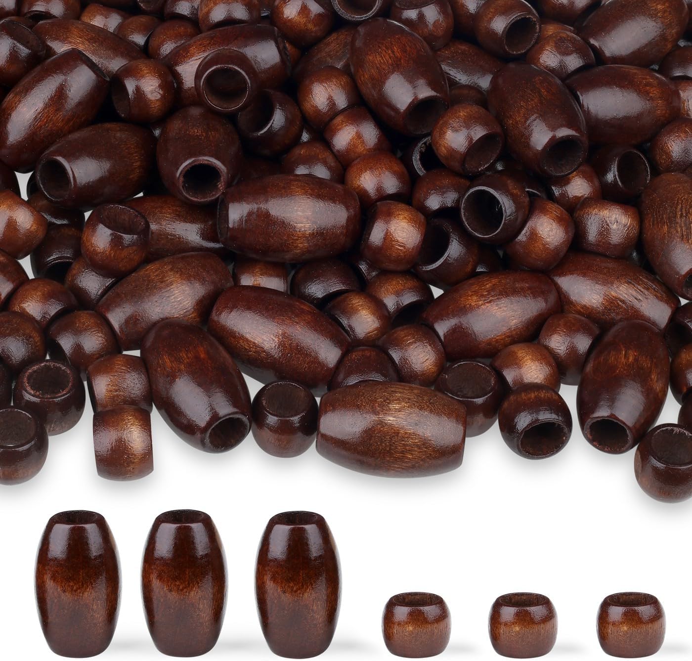 LAIDANLA 135PCS Wooden Beads Light Brown Large Hole Loose Spacer Beads Natural Wood Hair Bead for Macrame Making Bracelet Necklace Hair DIY Craft Handmade Decor