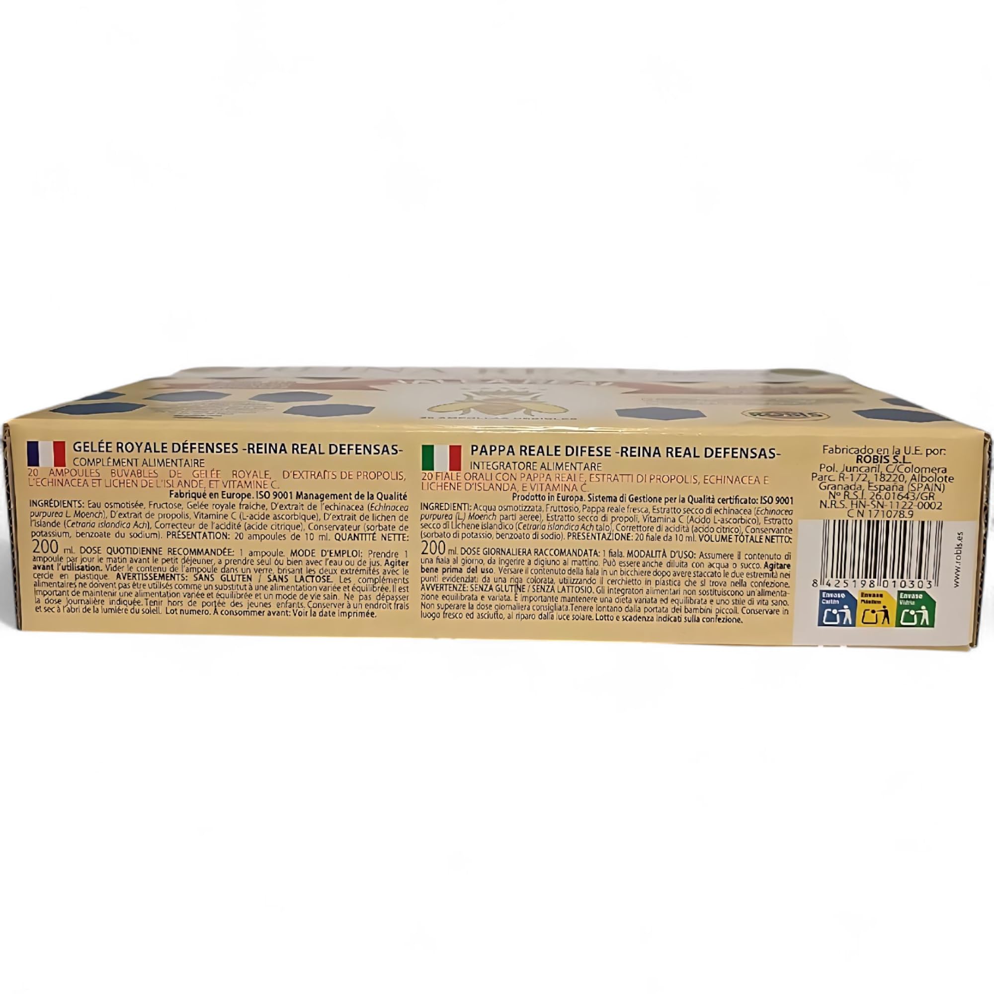 Robis Reina Real Defensas Jalea Real - Pack Ahorro 2 x 20 Ampollas - Complemento Alimenticio con Jalea Real, Propóleo, Equinácea y Vitamina C - Para Reforzar el Sistema Inmunitario y Recuperar Energía