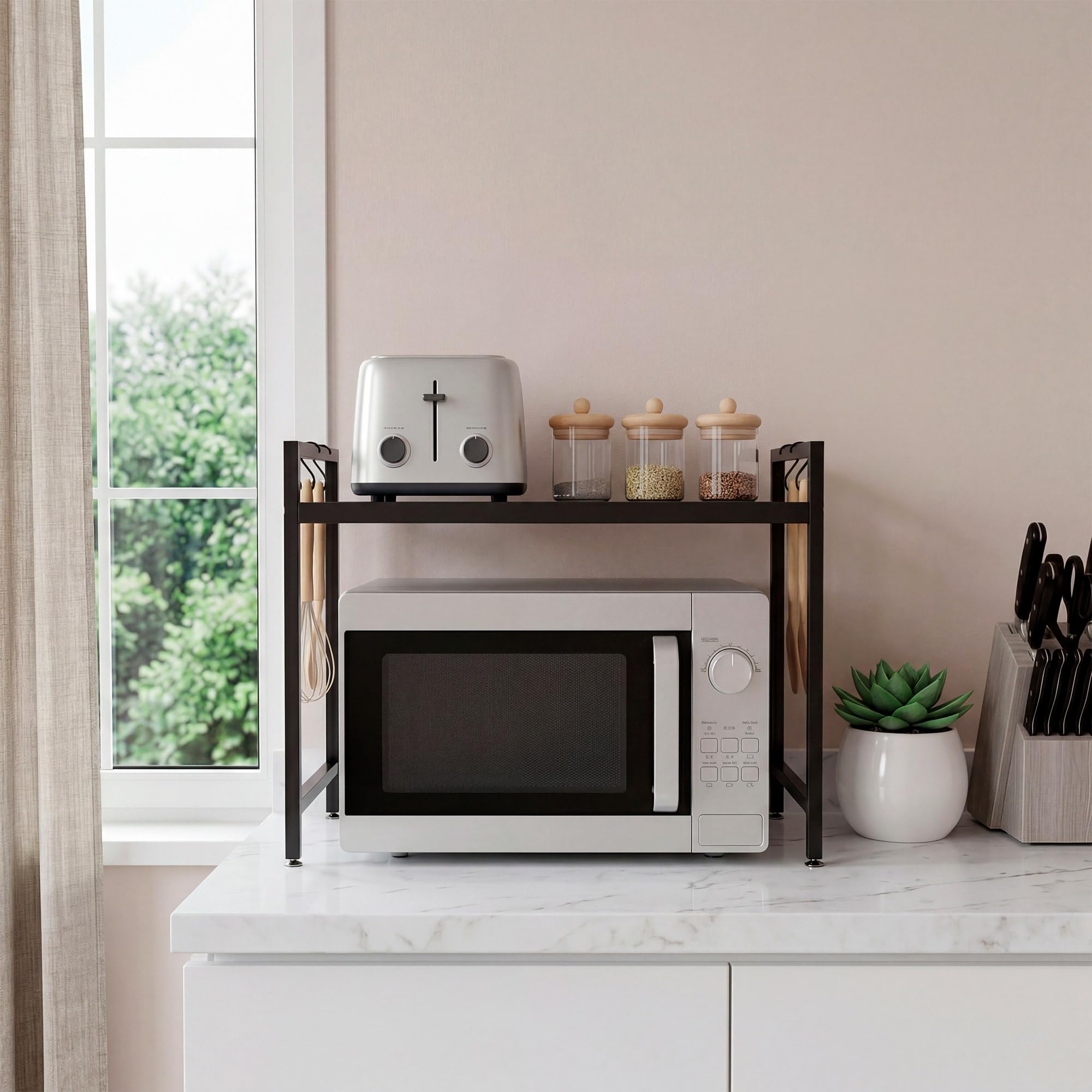 JUPPLIES Soporte Microondas Ajustable de Cocina | Estante Extensible Encimera para Microondas, Horno y Electrodomésticos | Mueble Organizador Cocina con Estantería Resistente y Fácil Montaje