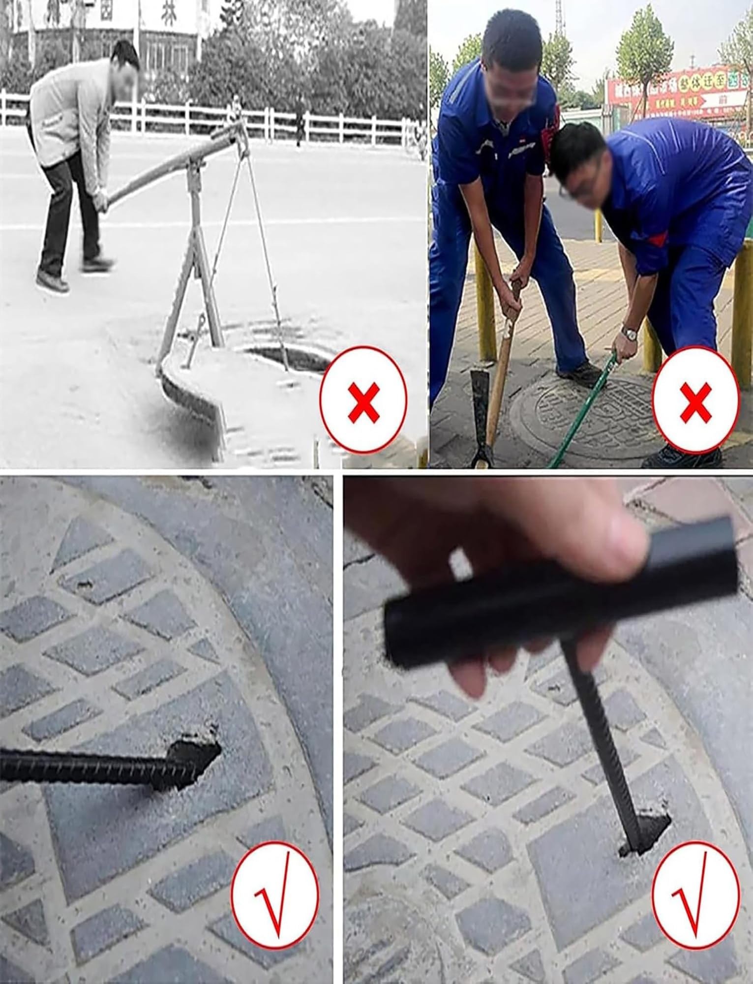 Schachtdeckelhaken, robuster T-förmiger Schachtdeckelheber aus Stahl, Rutschfester Haken für Kanaldeckel, mobiles Hebegerät (Durchmesser 12 mm, 40 cm) – langlebig und einfach zu bedienen