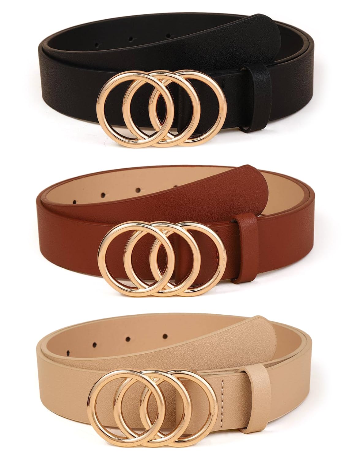 Leather Belts For Women And Girls 3 Pcs Combo Stylish Waist Belt For Dresses Jeans (16069Lb), Multicolour