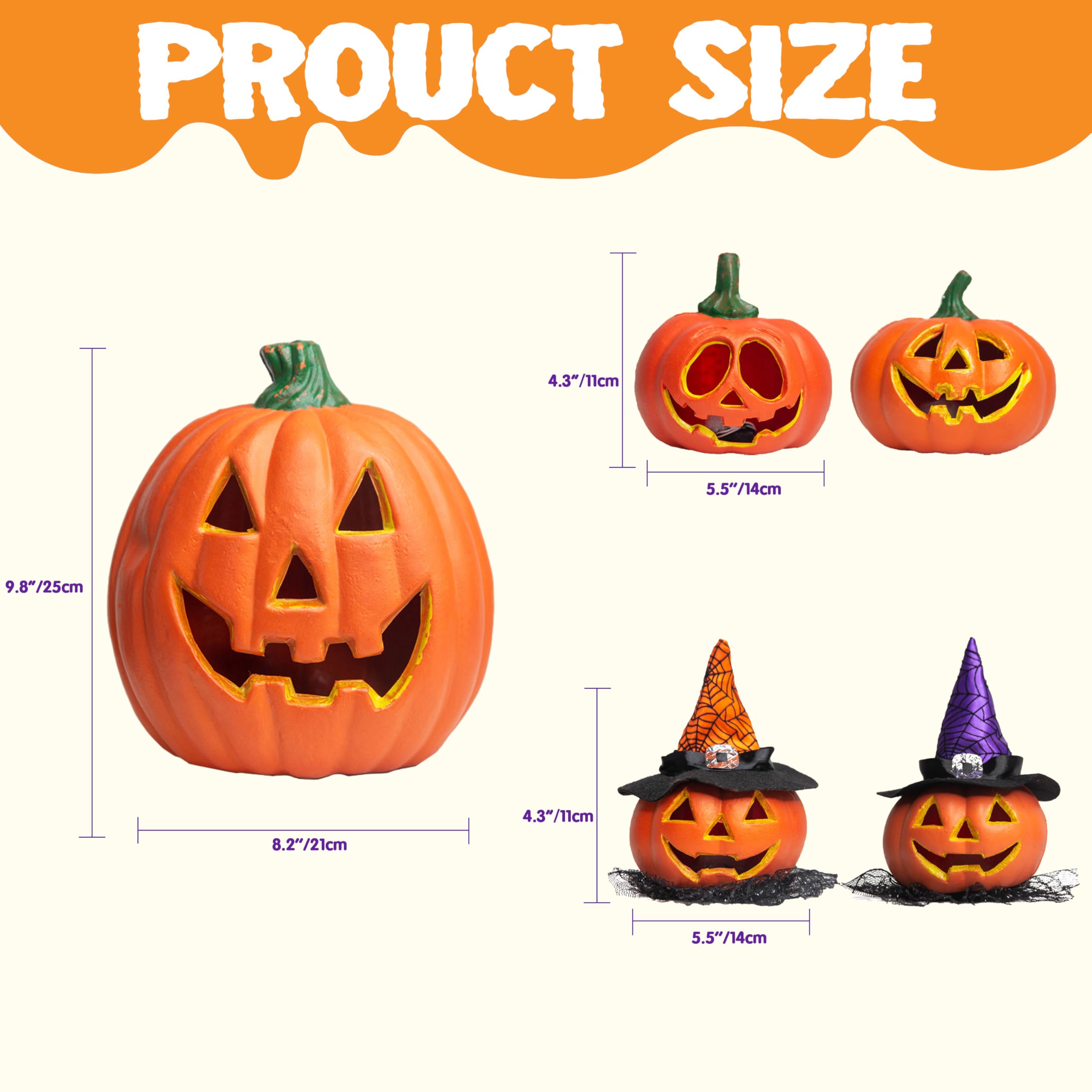 JOYIN Zestaw 5 sztuk świecących lampionów na Halloween, rekwizyt z dynią ze światłem LED, dekoracje na Halloween, rekwizyty do dekoracji wewnątrz i na zewnątrz, 5 sztuk