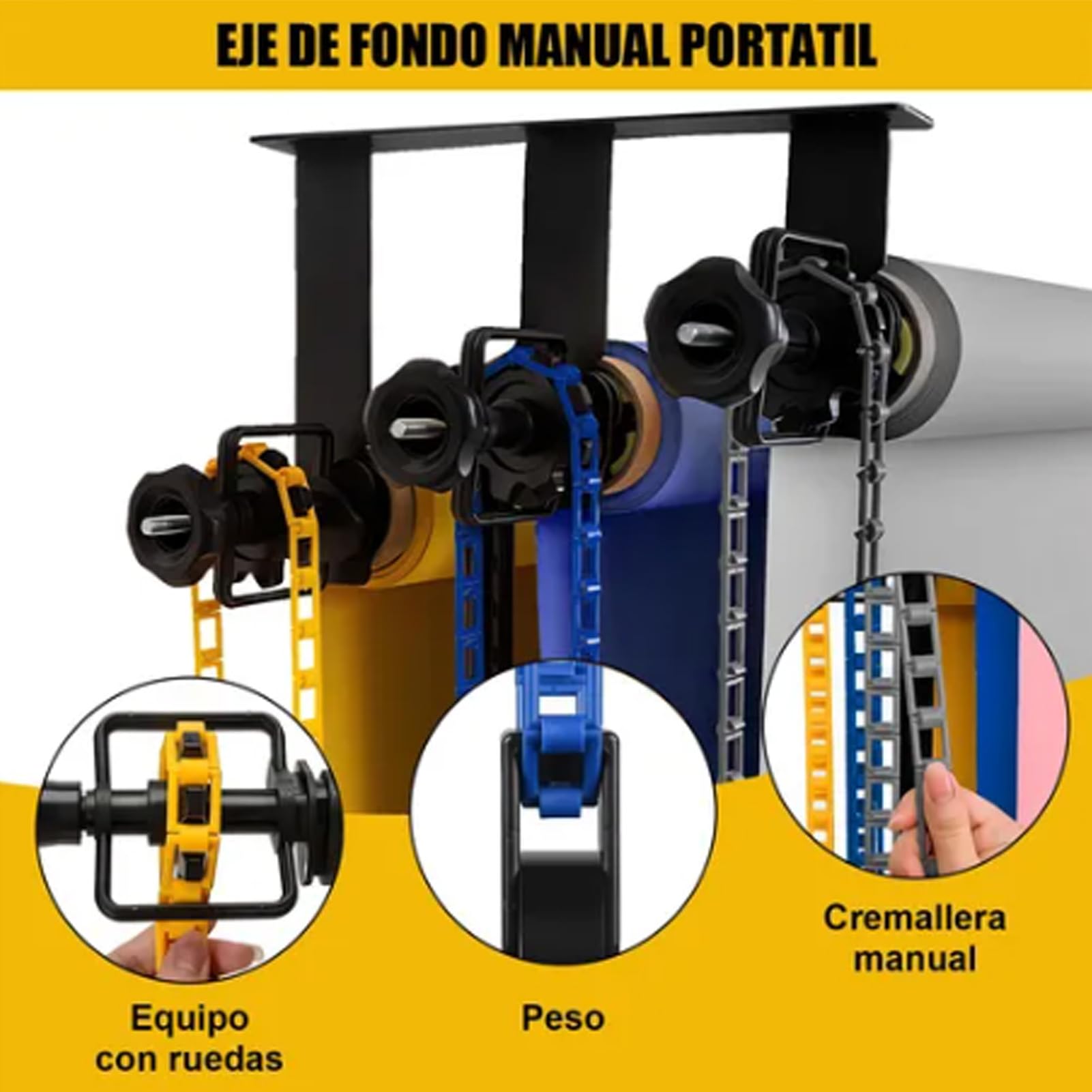 Luqeeg 3-Rollen-Wandmontage-Handbuch-Hintergrundstützsystem, 3-Achsen-Design für Stativ-Seitenwand-Deckeninstallation