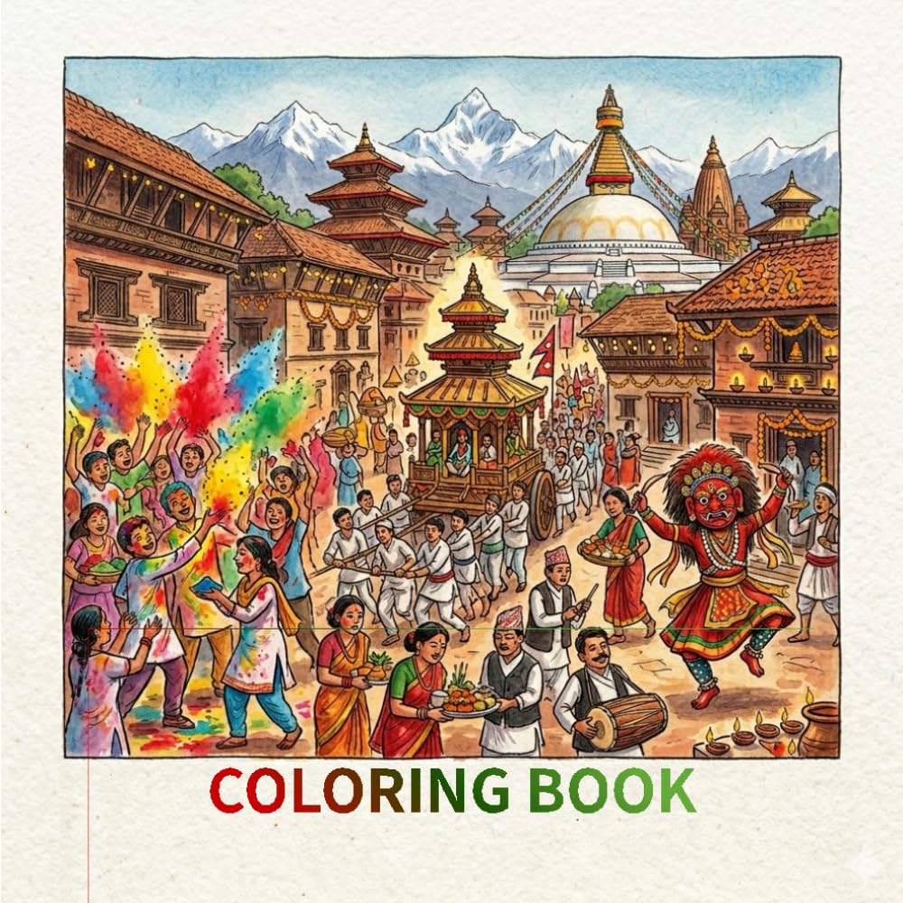 Beautifully hand-drawn coloring book that celebrates the rich traditions and vibrant spirit of the festivals of Nepal: A Cultural Coloring Book of ... Himalayan Celebrations for Kids and Adults