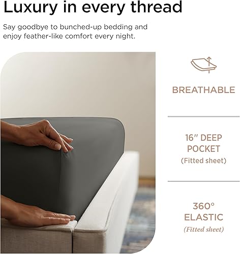 Miniatura 5 de Threadmill Juegos de sábanas de 800 hilos, 100% algodón, tejido satinado gris oscuro, suave y sólido, 3 piezas, se adapta a esquinas tipo bolsillos