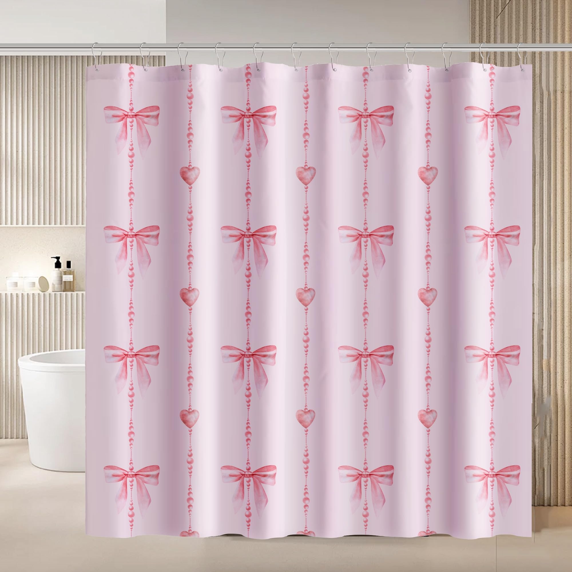 Xandova Bow Shower Curtain,Polyester Cloth Curtain Set with 12 Stainless Steel Hooks,Modern Minimalist Waterproof Decorative Shower Curtains for Bathroom,72x72 Inch(Pink)
