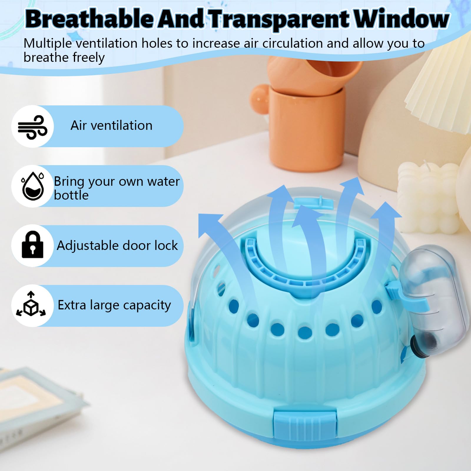 Transportador portátil rosa para hámster con botella de agua y asa, jaula de viaje transpirable para conejillos de indias, funda de transporte para animales pequeños para jerbos, ratones, erizos,