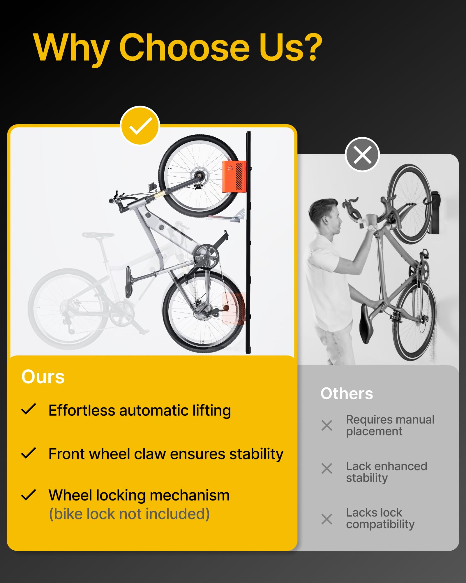 MonTEK Porte-vélos à Levage Automatique, Support Mural Vertical