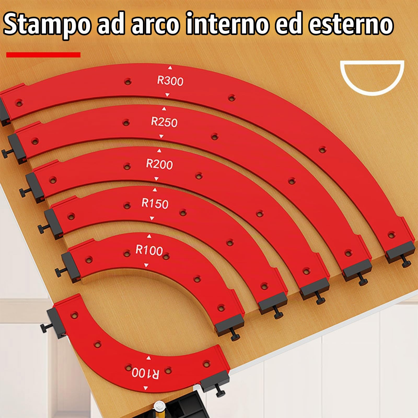 4 Pezzi Raggio Jig Router Templates, Raggio Jig Router Templates, Ausiliario Per Taglio Ad Arco Per Tavola Di Legno In Lega Di Alluminio, Strumento Di Posizionamento Del Bordo Dell'arco