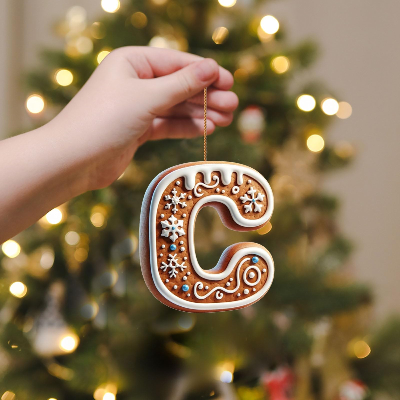 Corlidea A-Z 26 Gingerbread Alphabet Ornaments for Christmas Tree Decorations, Candy Cane Initial Letter Xmas Pendant with Berries Pattern, Christmas Tree Hanging Ornaments DIY for Home Party Decor