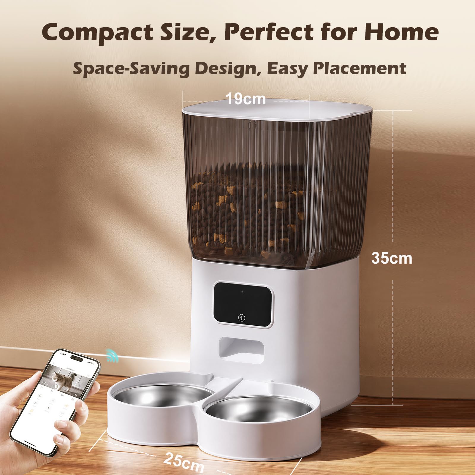 Alimentatore intelligente per animali domestici da 5 litri con telecamera Pan/Tilt 2K, distributore automatico di cibo per cani e gatti, audio bidirezionale, visione notturna, rilevamento del