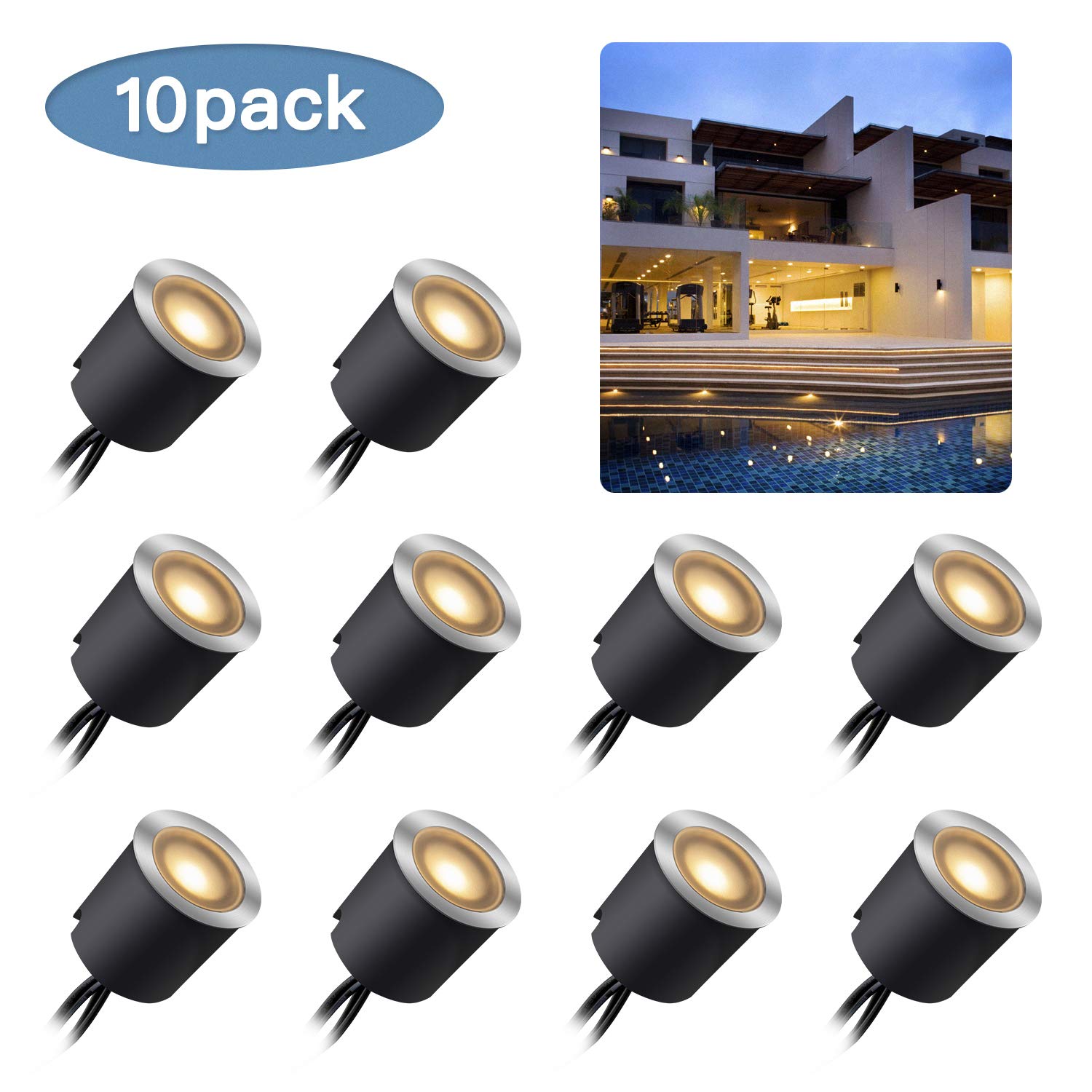 Kit Luci Da Incasso a LED Con Guscio di Protezione φ30mm/24mm, Luci LED IP67 impermeabili Per Terrazze Per Illuminare Il Paesaggio, 10pz Bianco Caldo Per Giardino, Scale, Gradini, Patio