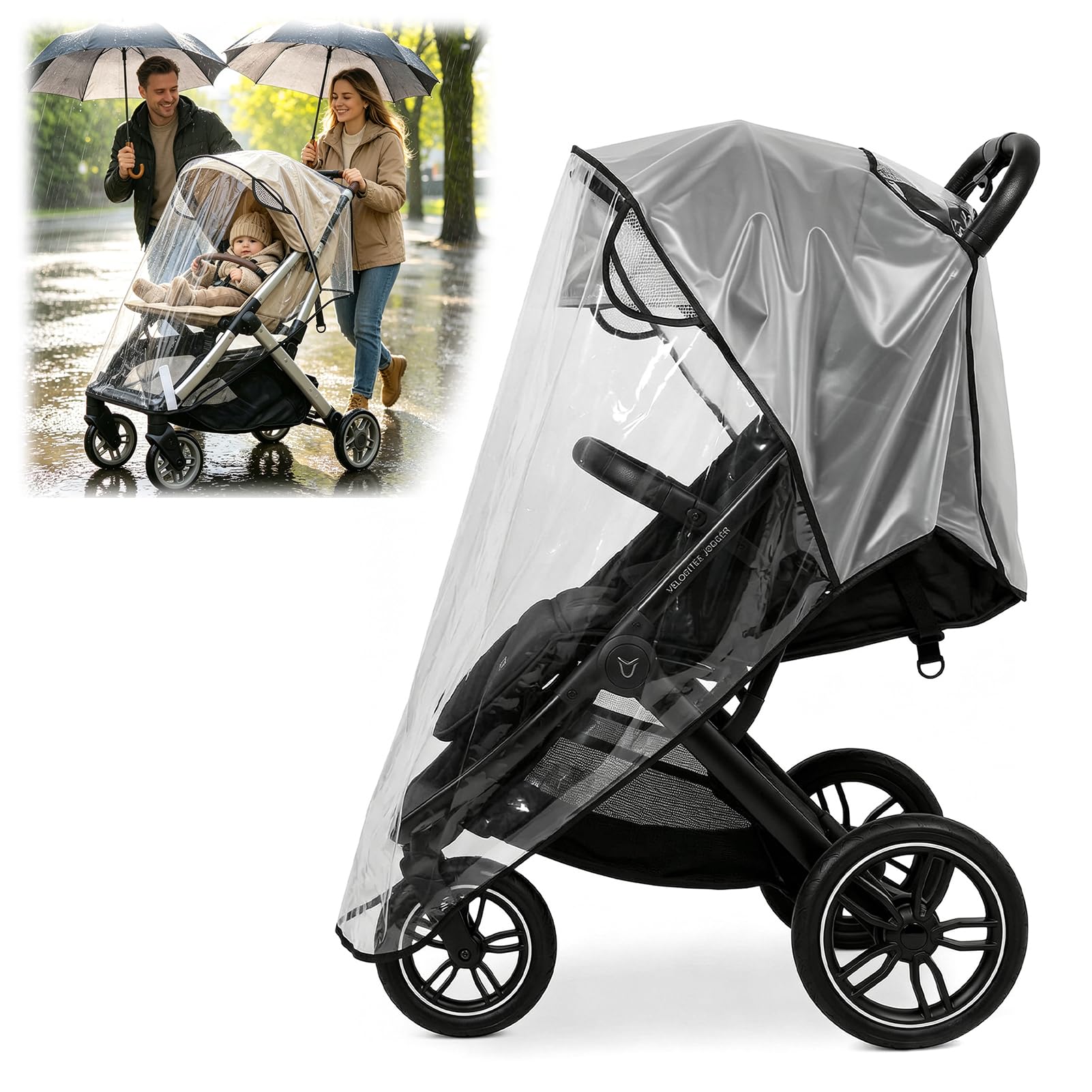 Universal Rain Cover for Pushchair, Transparent Stroller Rain Cover with Zipper & Ventilation, Waterproof, Fit Most Strollers, Windproof Weather Shield Protect from Rain Snow Dust
