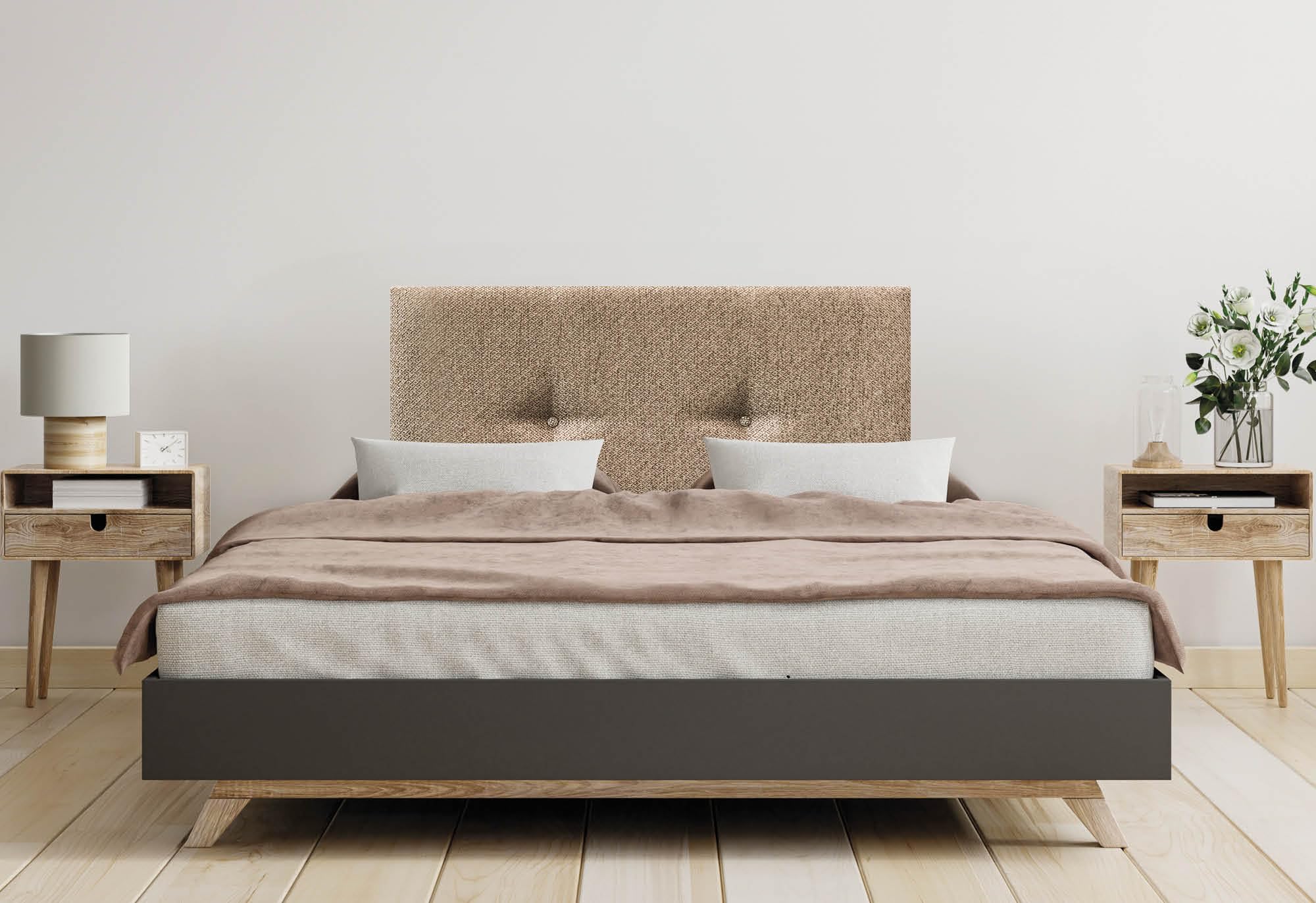 DHOME Tête de Lit Tapissée en Tissu Luxury Uni avec Boutons Tête de Lit Capitonnée pour Lit de Luxe (Golden Wood, 95x50cm)
