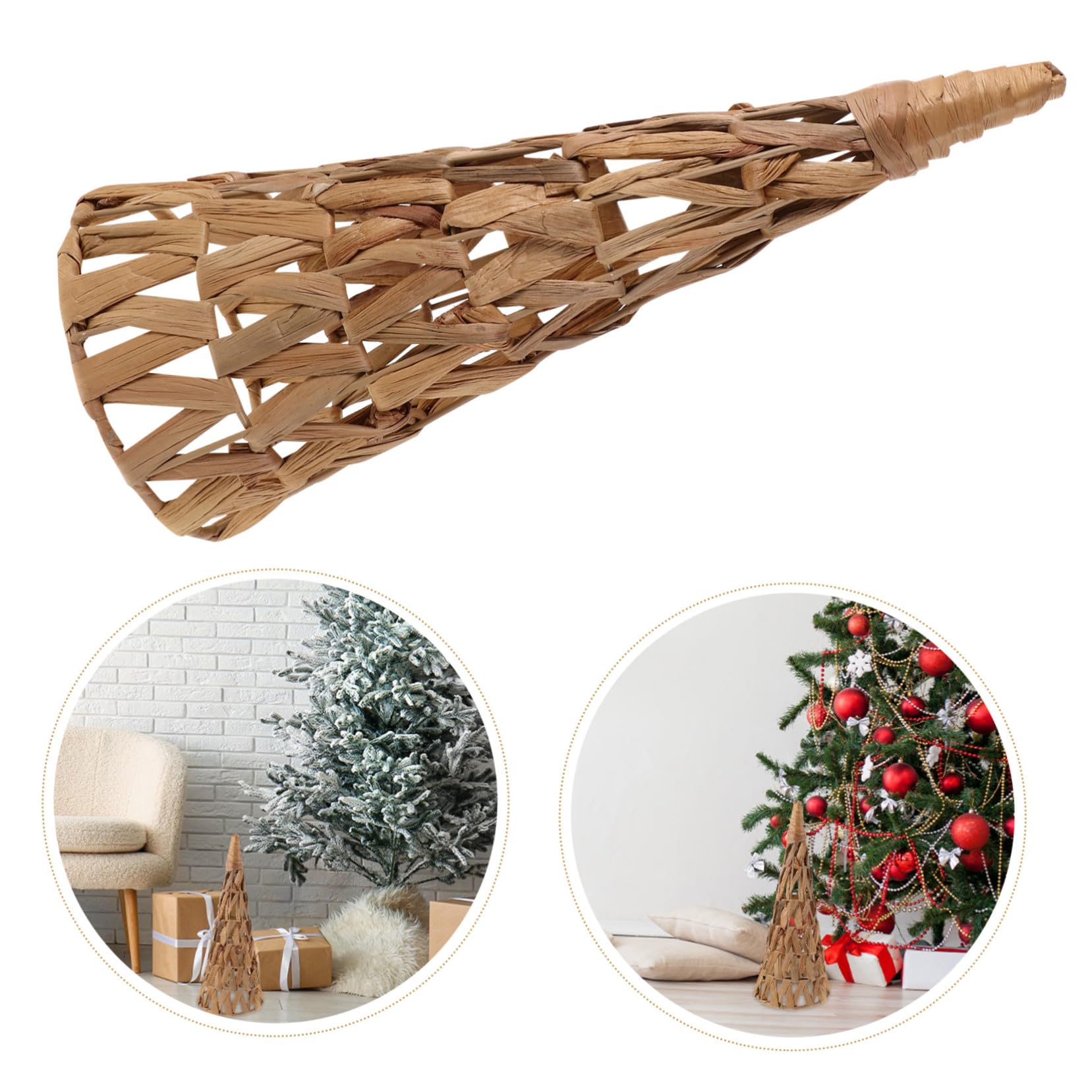 ABOOFAN Decoración de Árbol de Navidad de Cono Ratán Natural Centro de Mesa Ligero y Reutilizable Base Elegante para Árbol Festivo para Hogar Estilo Rústico y Ambiente Navideño