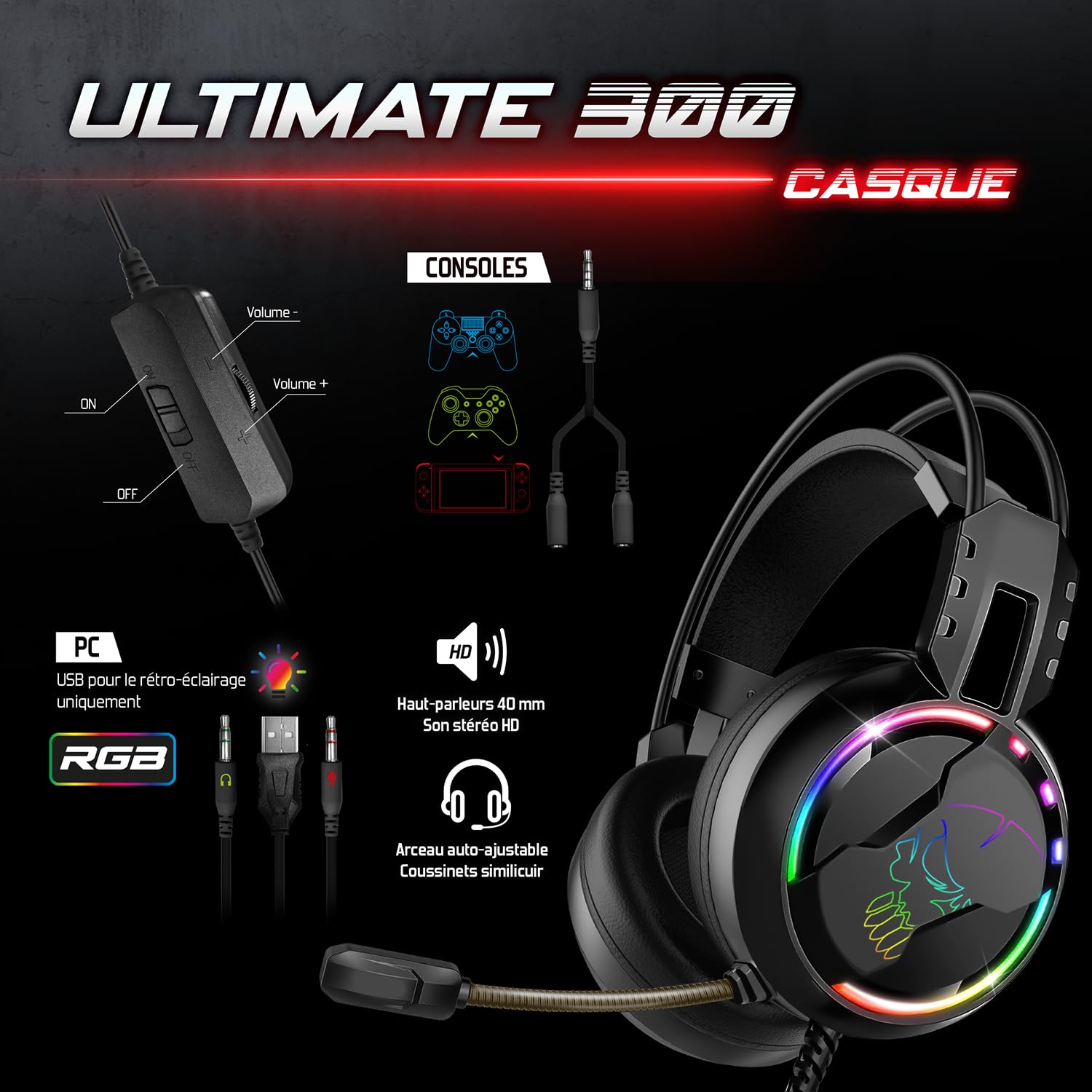 Spirit Of Gamer Ultimate 300 4 en 1 Teclado Ratón Auriculares Pack Gamer
